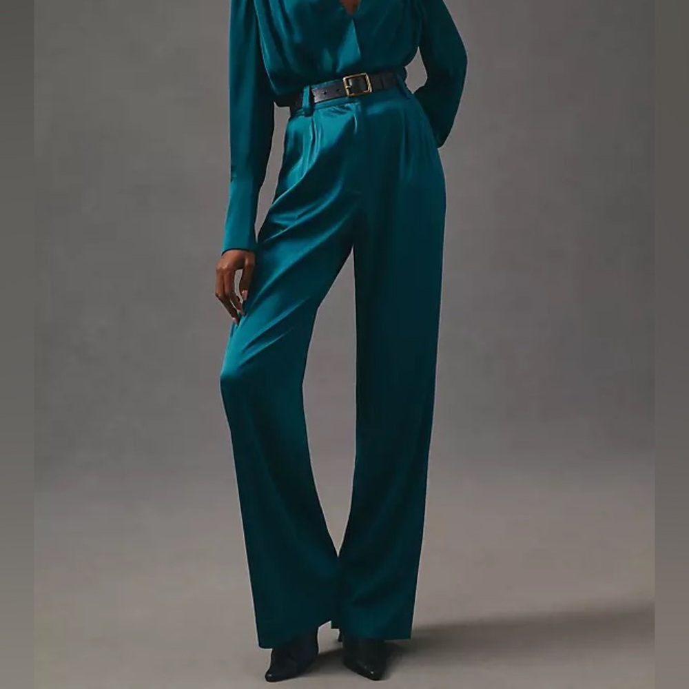 Favorite Daughter Satin Emerald Green favorite pant